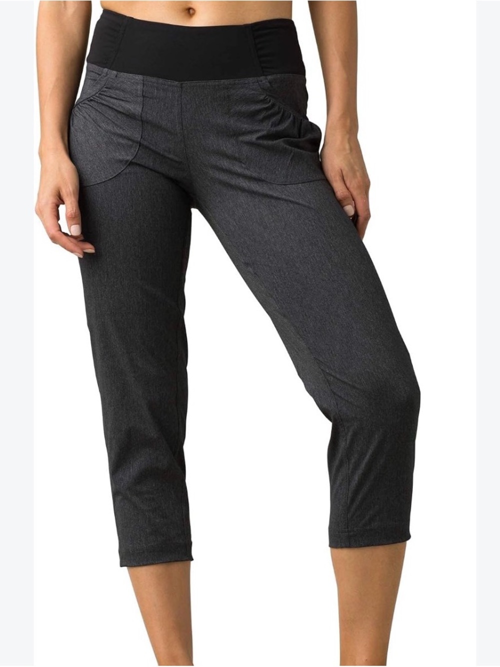 Prana summit Charcoal Grey Stretch Capris with Black Waistband